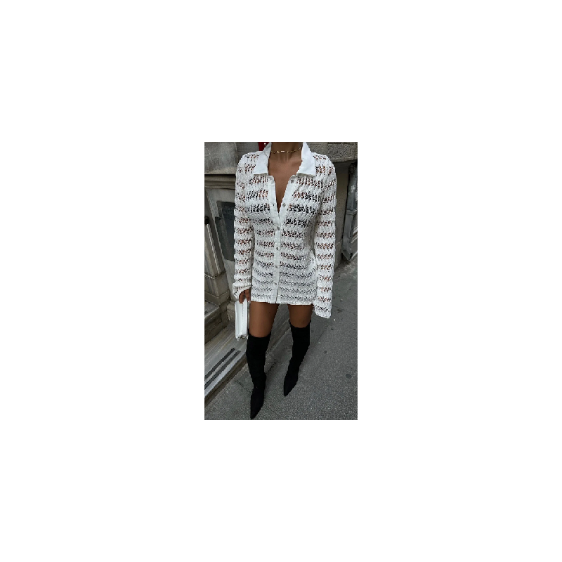 Chemise en maille ajourée à manches longues