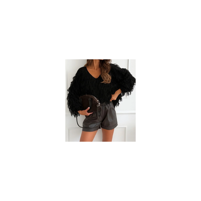 Pull femme col V à franges