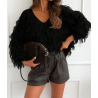Pull femme col V à franges