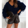 Pull femme col V à franges