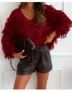 Pull femme col V à franges
