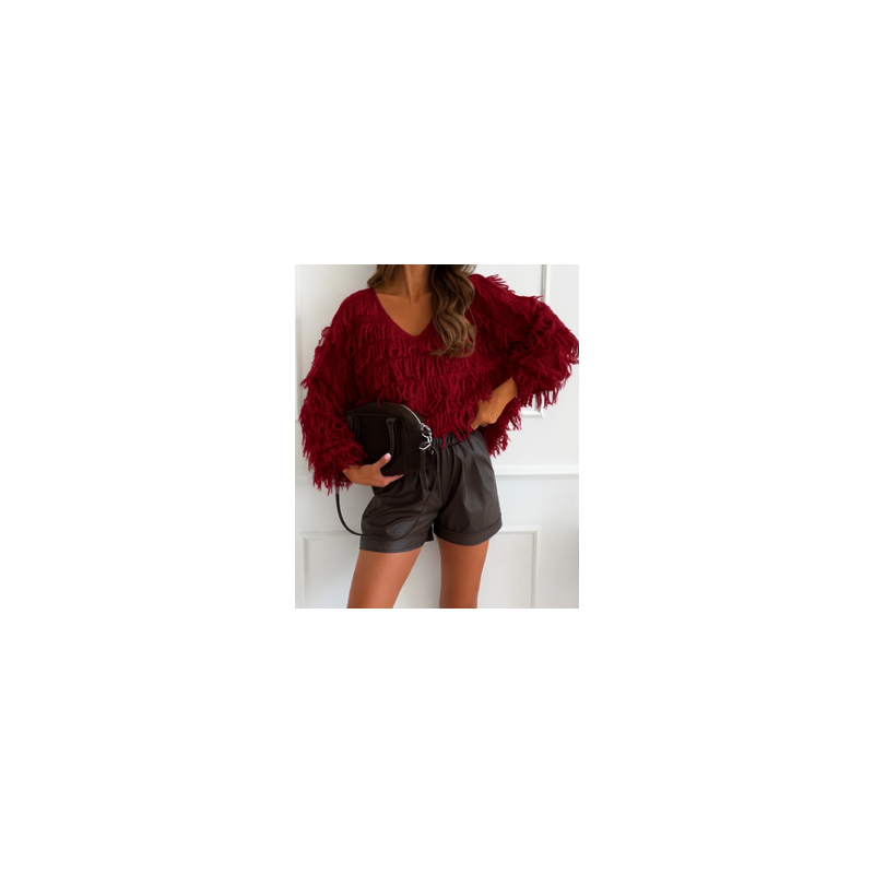 Pull femme col V à franges