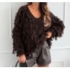 Pull femme col V à franges