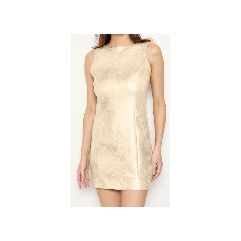 Robe courte en suédine feuille d'or, col rond, sans manche