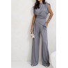 Ensemble top asymétrique pantalon élégant à épaulettes