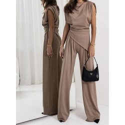 Ensemble top asymétrique pantalon élégant à épaulettes