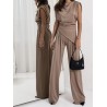 Ensemble top asymétrique pantalon élégant à épaulettes