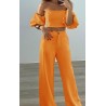 Ensemble top épaules dénudées manches bouffantes et pantalon