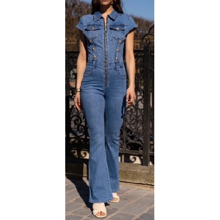 Combinaison en jean stretch avec boutons dorés