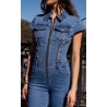 Combinaison en jean stretch avec boutons dorés