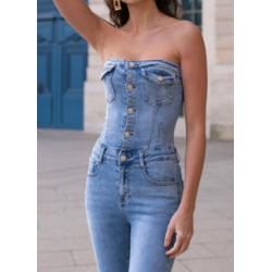 Combinaison bustier en jean stretch