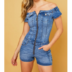 Combi short en jean stretch...
