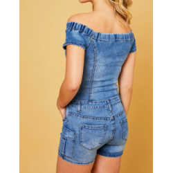 Combi short en jean stretch cargo