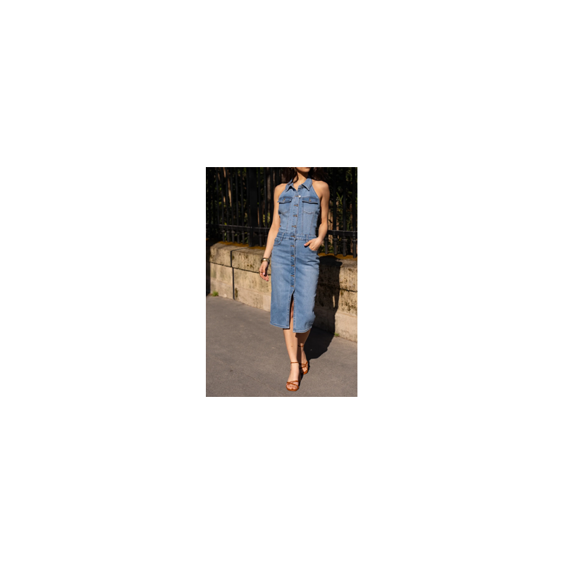 Robe mi- longue en jean stretch sans manches