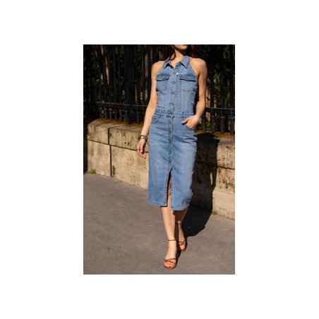 Robe mi- longue en jean stretch sans manches